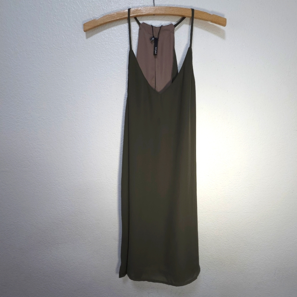Tempted Womens GreenBrown Reversible Mini ALine Tank Dress Spaggetti Strap Small